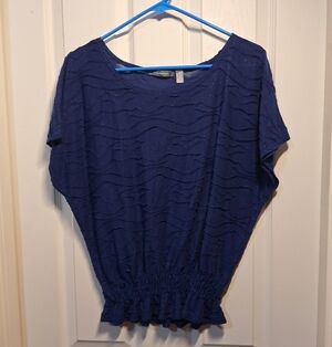 NY Collection Blue Dolman Sleeve Blouse Size Small